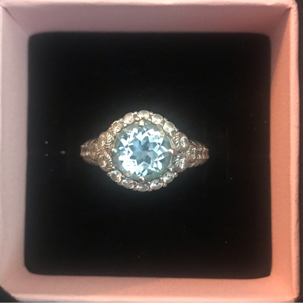 SOLD Beautiful Judith Ripka 925 Sterling Silver Light Blue Topaz CZ Ring Size 8